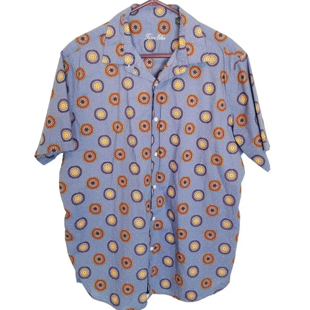 Tasso Elba Mens Geometric Button Shirt XL Preppy Cotton Breathable Lightweight